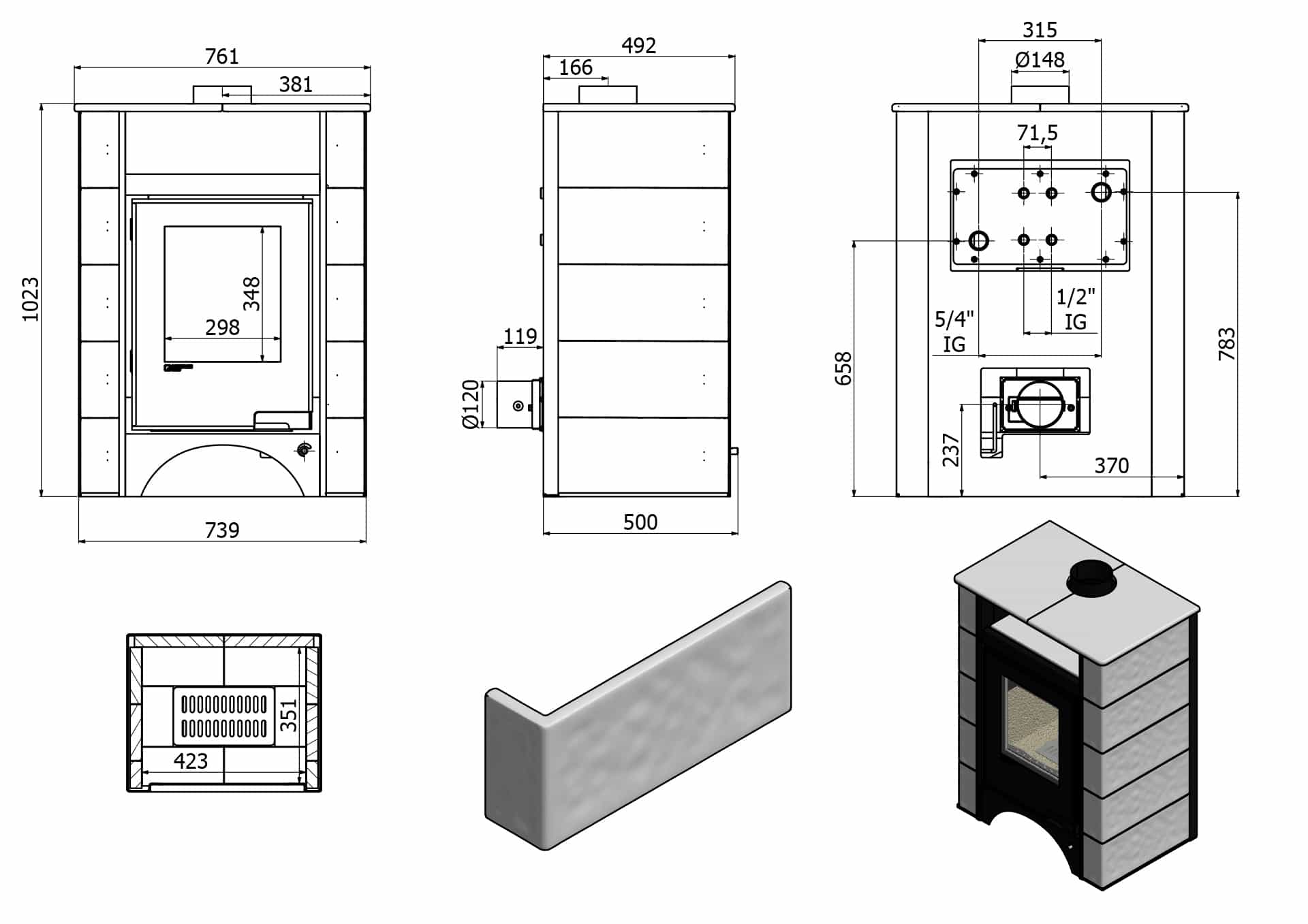 Poêle à bois céramique - ORIGINE PHEBO Vesta 12.5 kW